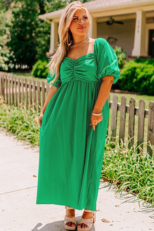 Bright Green  Puff Sleeve Plus Size Long Dress