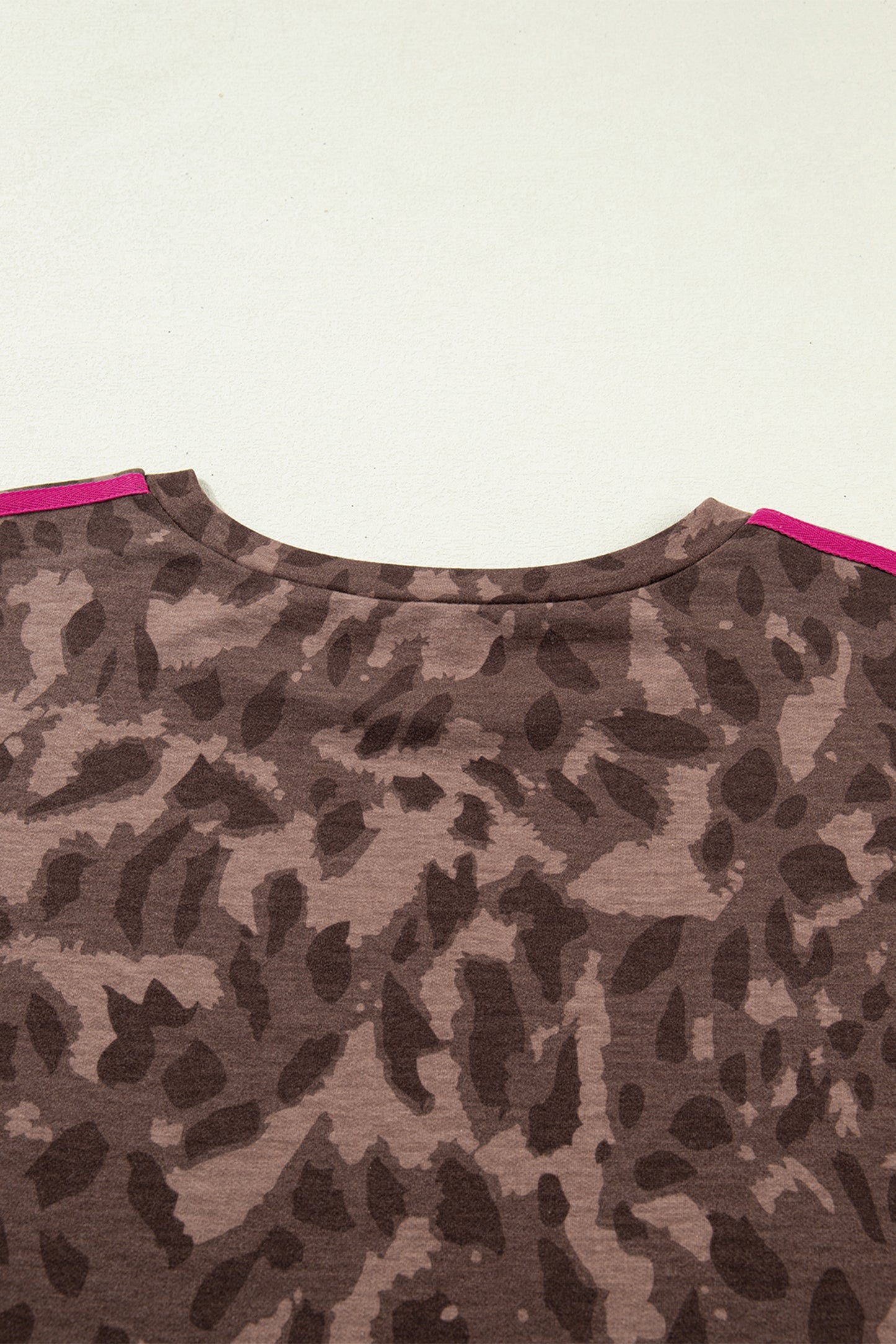 Brown Retro Leopard Print Contrast Varsity Stripe Trim Plus Size 2pcs Short Set