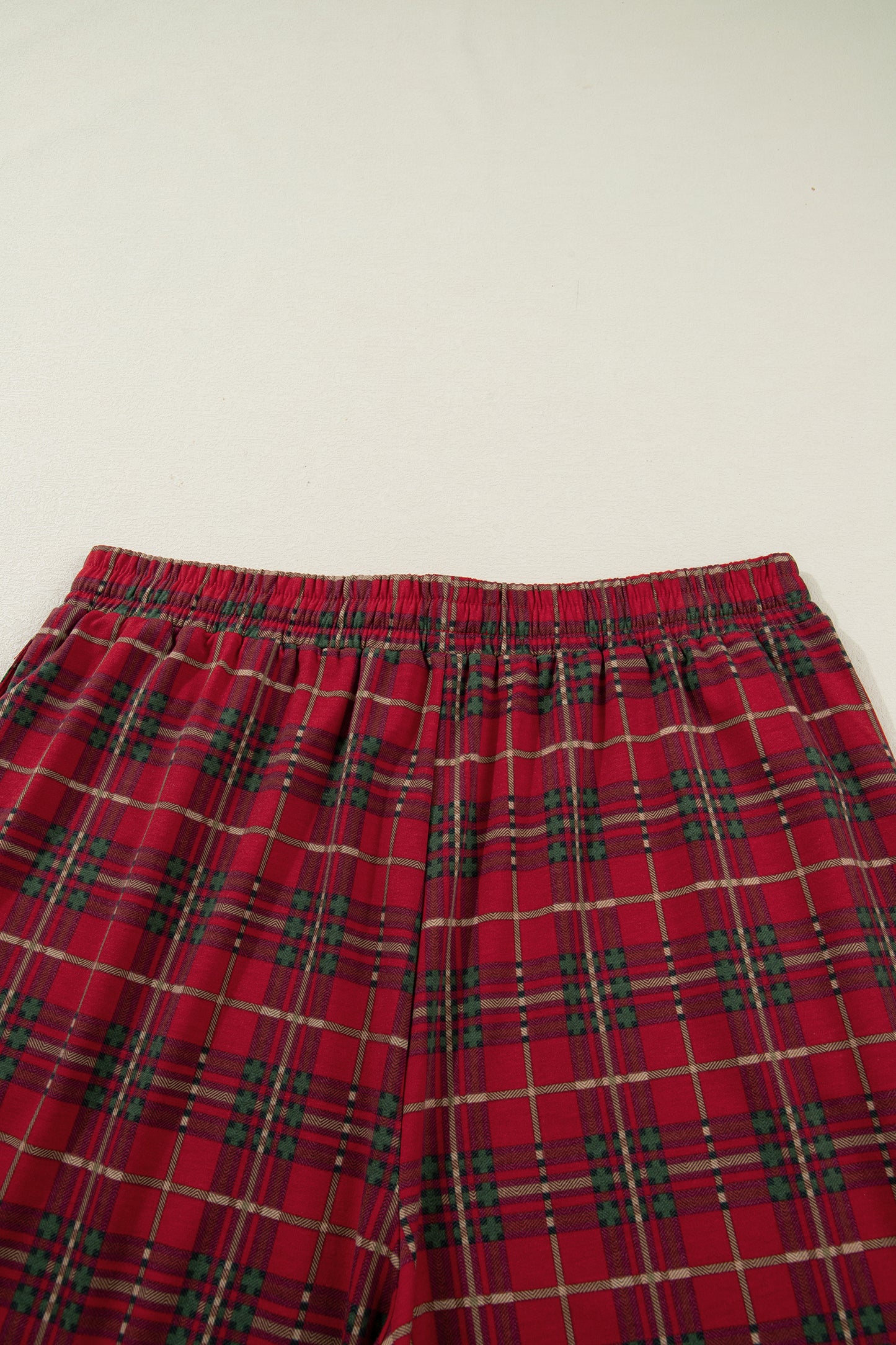 Red Plus Size Plaid Short Sleeve Shirt Loose Pants 2pcs Pajama Set